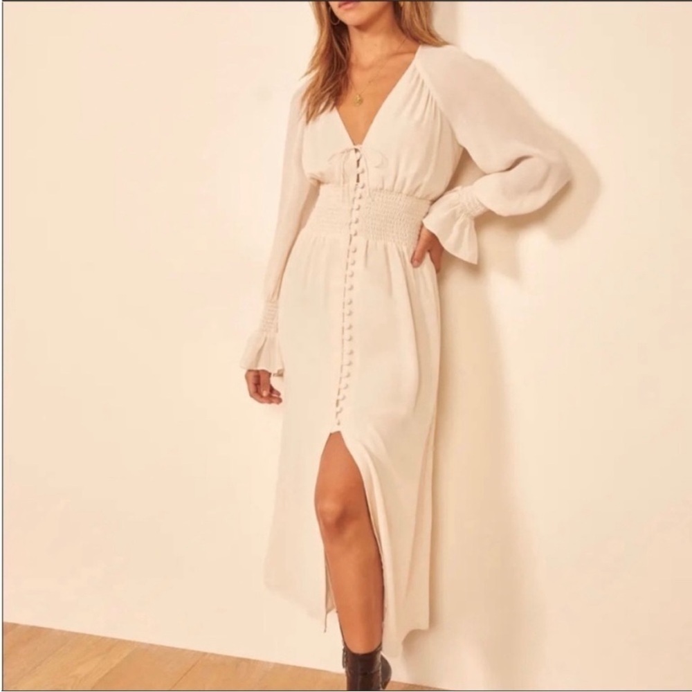 Reformation Cream Button-Front Maxi Dress